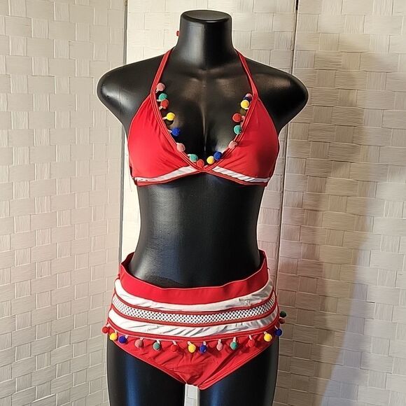 BRAND NEW DIANA SECRET HIGH WAIST TWO PIECE BIKINI SET PADDED SOLID SWIMSUITS - Picture 2 of 12